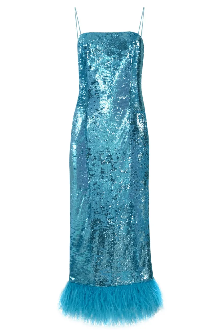 Dresses | Midi Dresses<CULT MIA SEQUINED MIDI DRESS WITH FEATHERS Blue