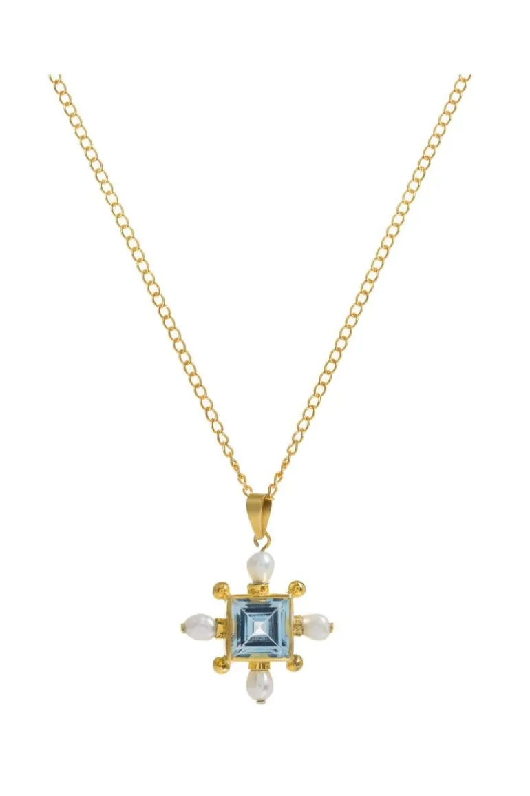 Necklaces<CULT MIA BLUE TOPAZ CROSS NECKLACE Gold