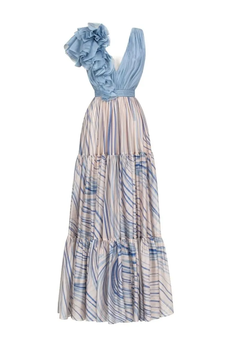 Dresses<CULT MIA TRICIA SHINY SILK WAVE MAXI DRESS Blue
