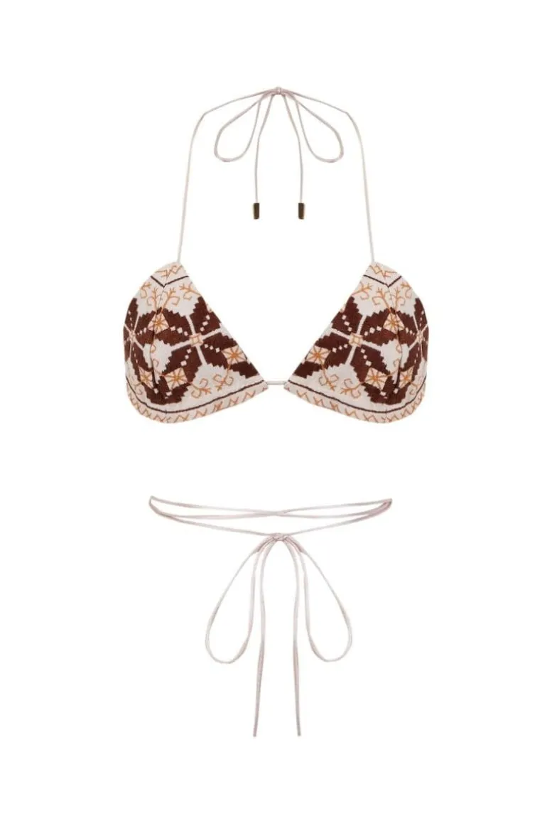 Tops<CULT MIA BORDADO CROSS-STRAPPED BRA WITH HAND EMBROIDERY White/Brown/Orange