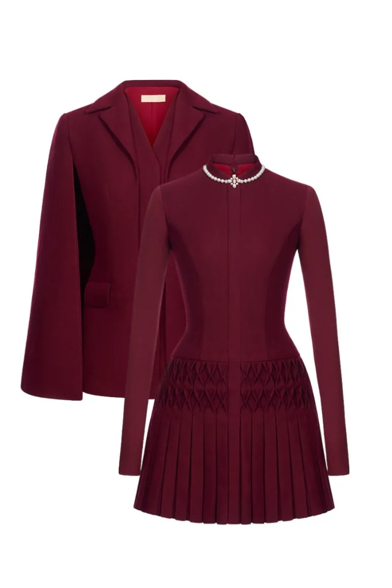 Outfit Sets<CULT MIA CAPE BLAZER WITH SMOCKED MINI DRESS Bordeaux