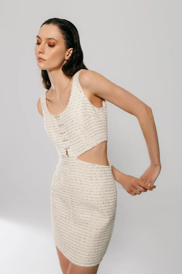 Dresses | Mini Dresses<CULT MIA BOUCLE CUTOUT DRESS Ecru