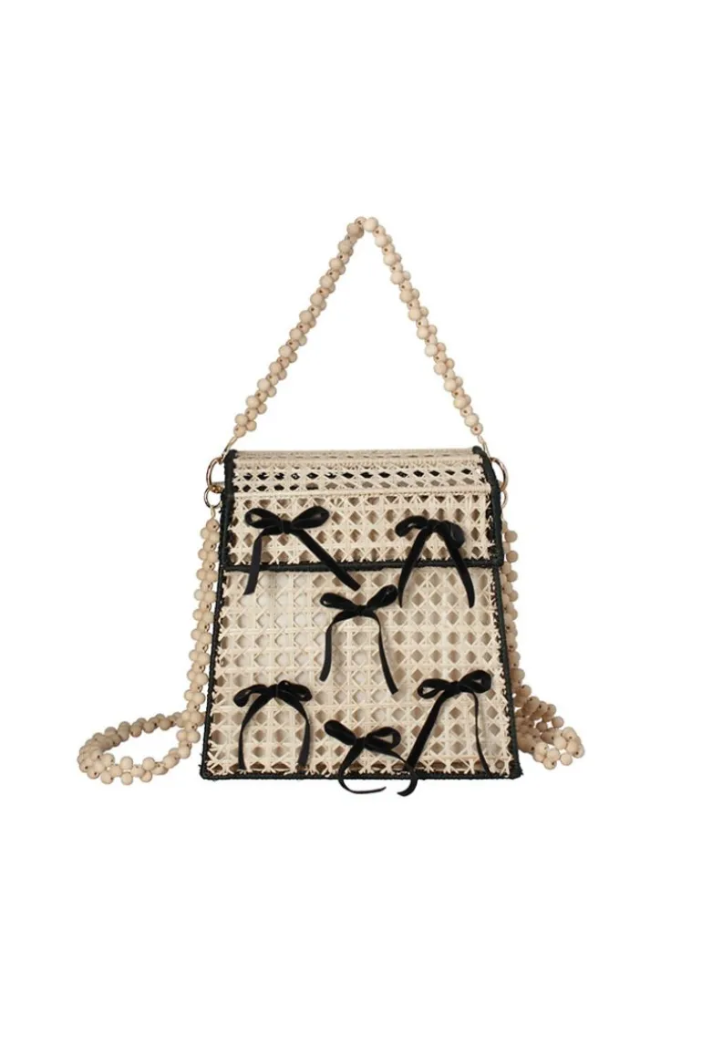 Shoulder Bags<CULT MIA BOW DREAM HANDBAG Natural and Black
