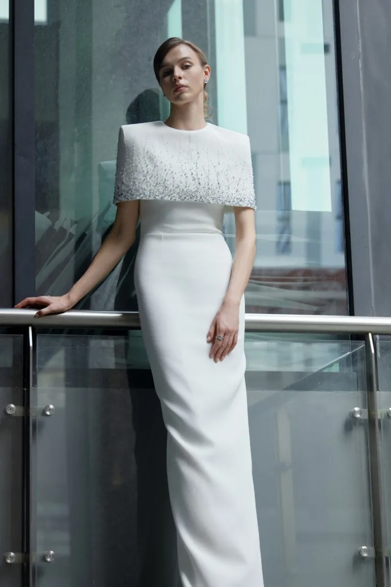 Dresses | Gowns<CULT MIA BRADFORD GOWN WITH SHOULDER CAPE White
