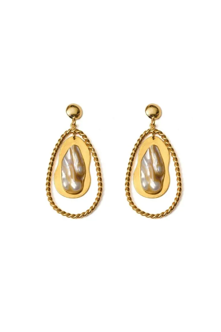 Earrings<CULT MIA BRAIDED PEARL PENDANT EARRINGS Gold Plated