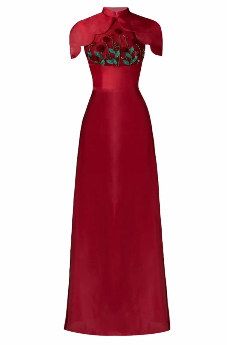 Dresses | Gowns<CULT MIA BRIANNA SHEATH SILK ORGANZA MAXI AO DAI AND PANTS Red