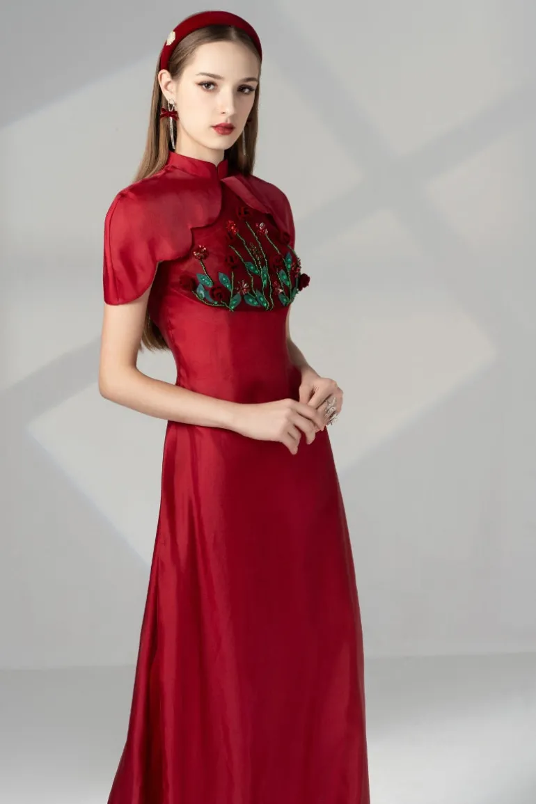 Dresses | Gowns<CULT MIA BRIANNA SHEATH SILK ORGANZA MAXI AO DAI AND PANTS Red