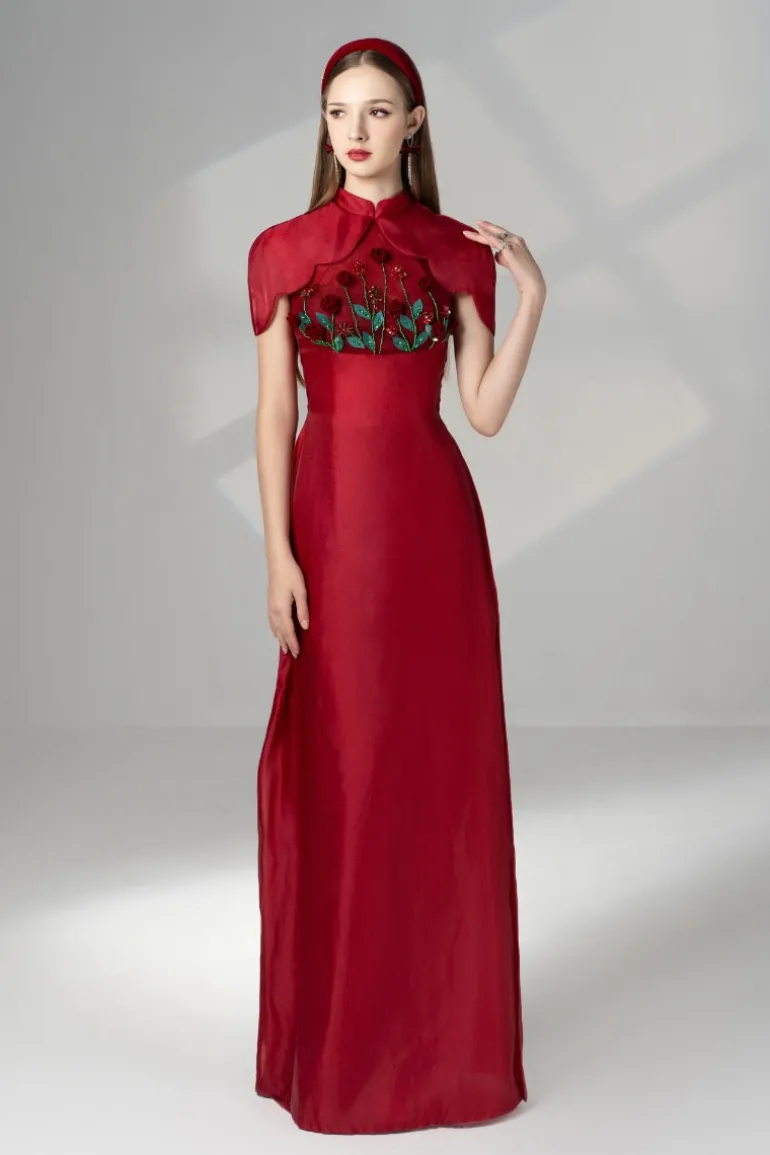 Dresses | Gowns<CULT MIA BRIANNA SHEATH SILK ORGANZA MAXI AO DAI AND PANTS Red