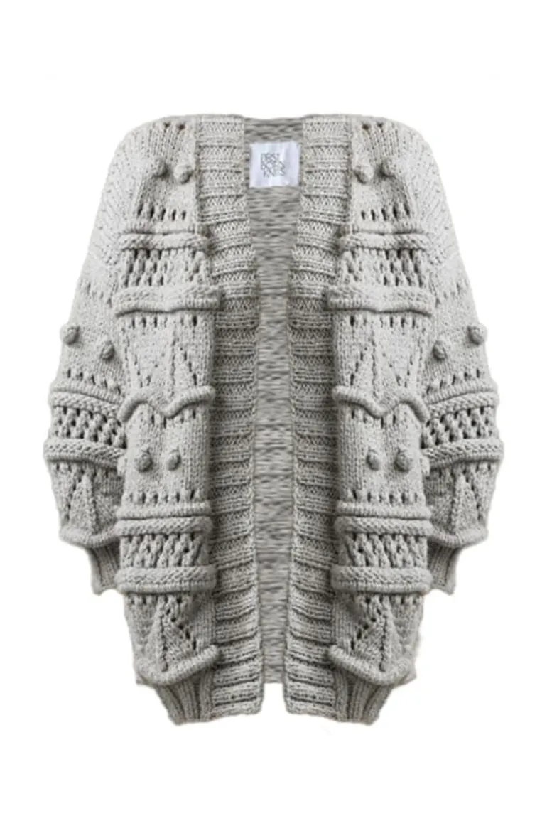 Knitwear<CULT MIA BRIGITTE'S LONGER SISTER OVERSIZED CARDIGAN Stone Grey