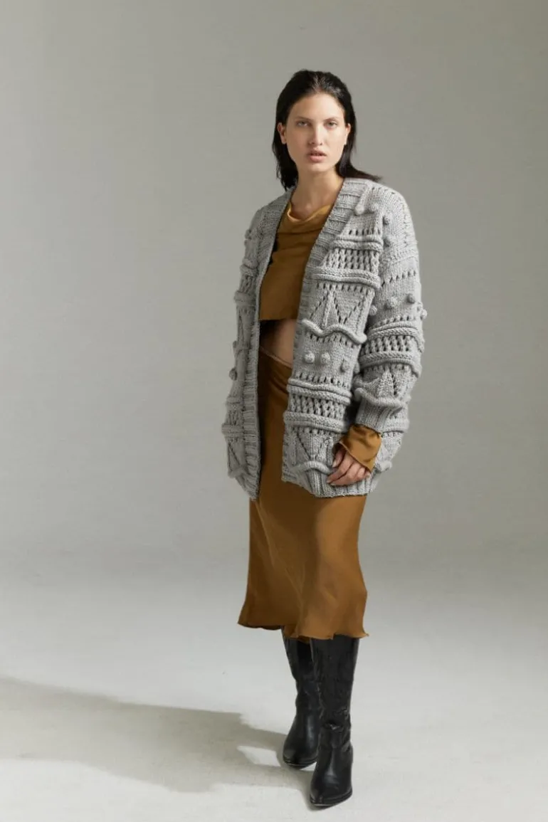 Knitwear<CULT MIA BRIGITTE'S LONGER SISTER OVERSIZED CARDIGAN Stone Grey