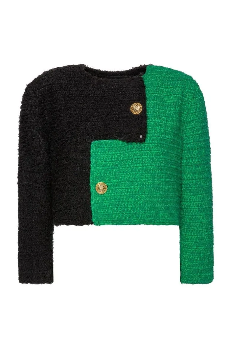 Jackets<CULT MIA BRIJY GREEN COLOR BLOCK JACKET Black/Green