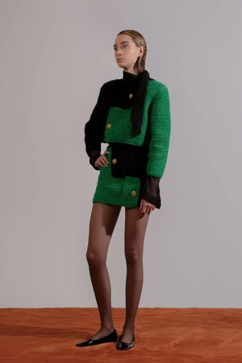 Jackets<CULT MIA BRIJY GREEN COLOR BLOCK JACKET Black/Green