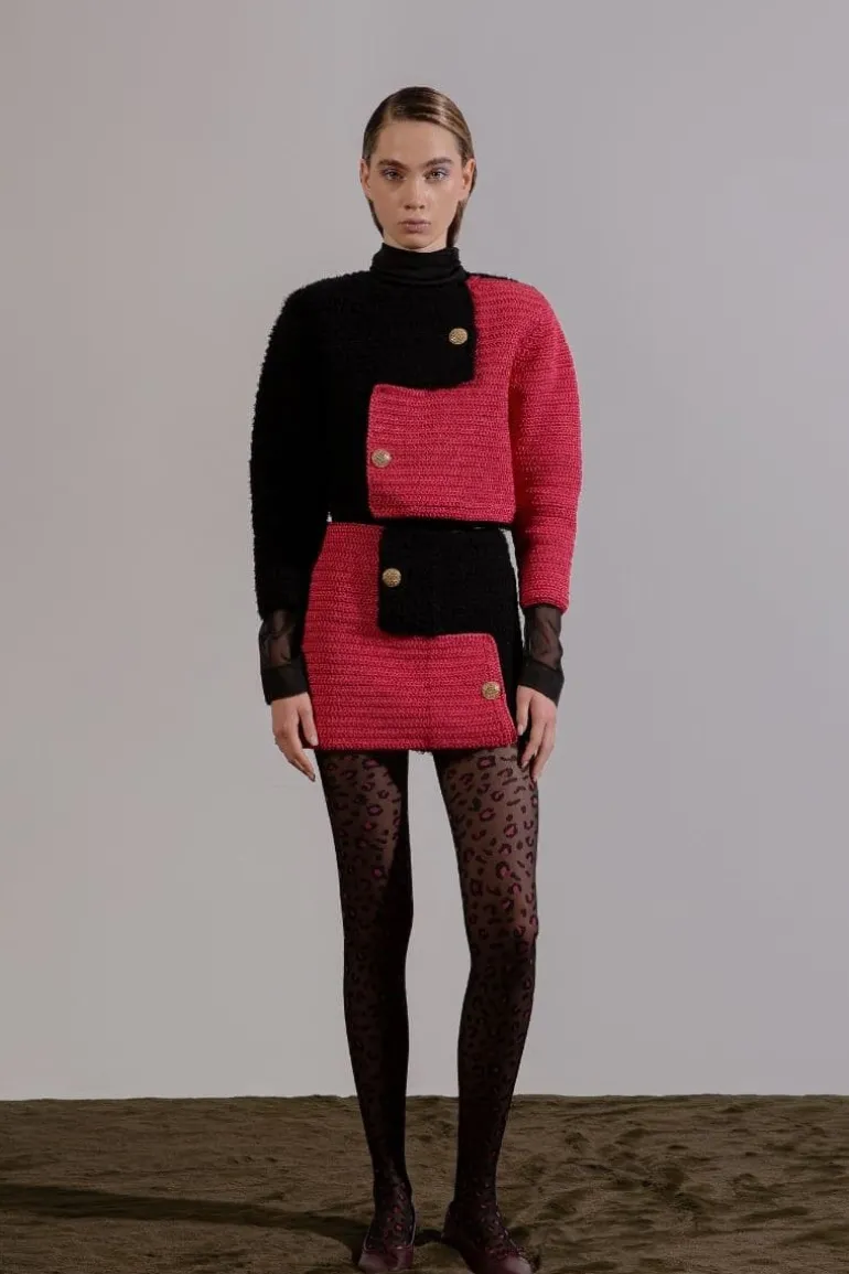 Jackets<CULT MIA BRIJY PINK COLOR BLOCK JACKET Black/Pink