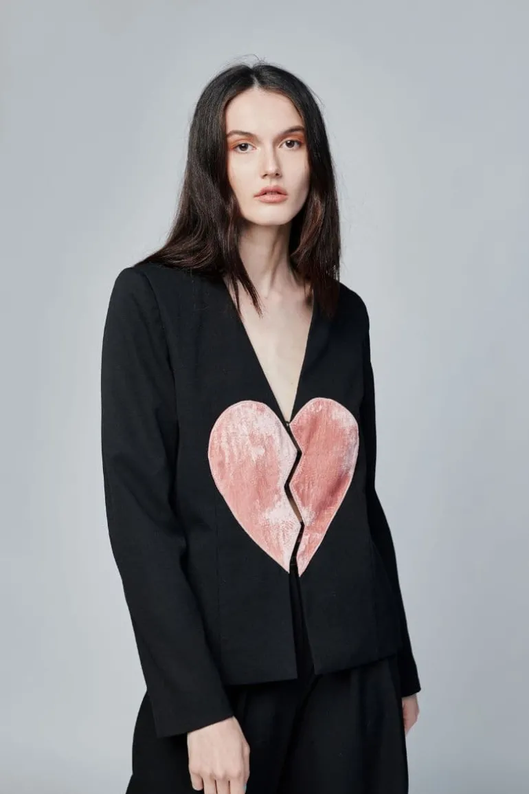 Blazers<CULT MIA BROKEN HEART MOTIF BLAZER Black