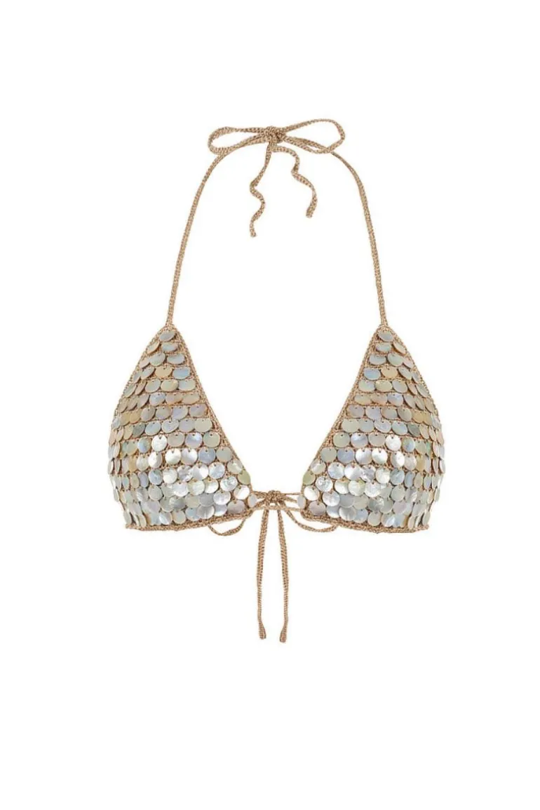 Tops<CULT MIA HAND-CROCHET MOTHER OF PEARL BRA TOP Bronze