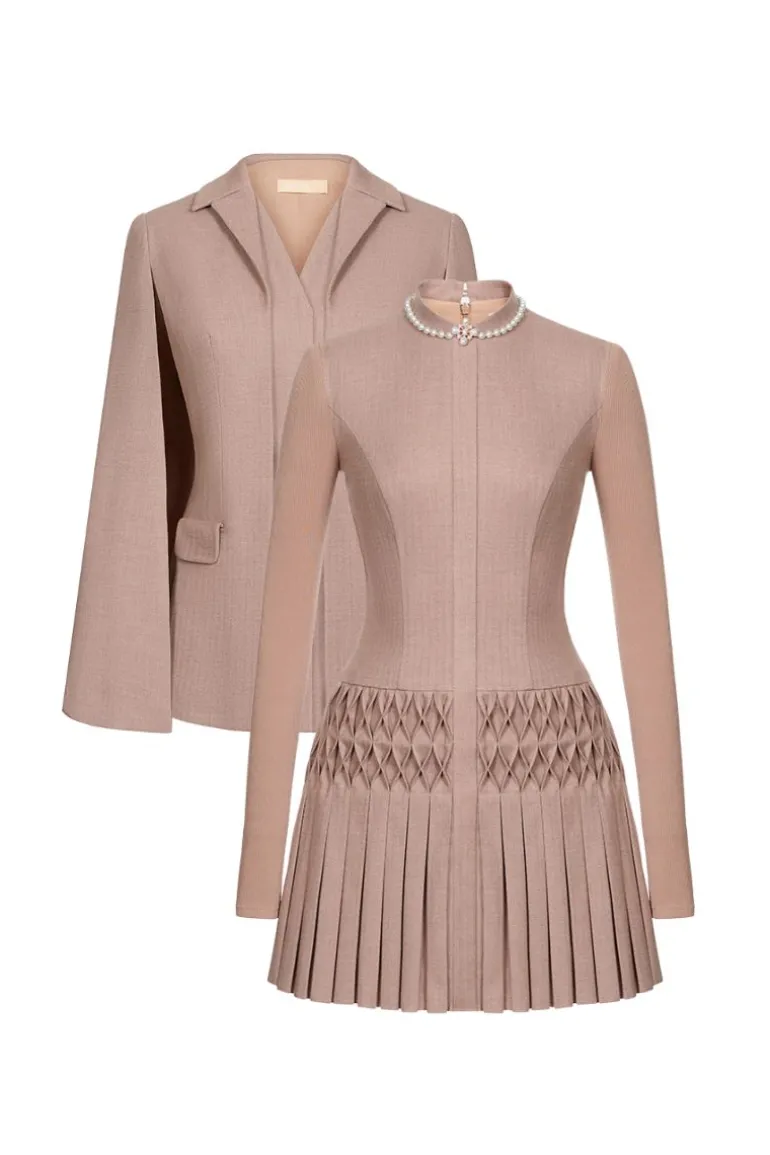 Outfit Sets<CULT MIA CAPE BLAZER WITH SMOCKED MINI DRESS Brown