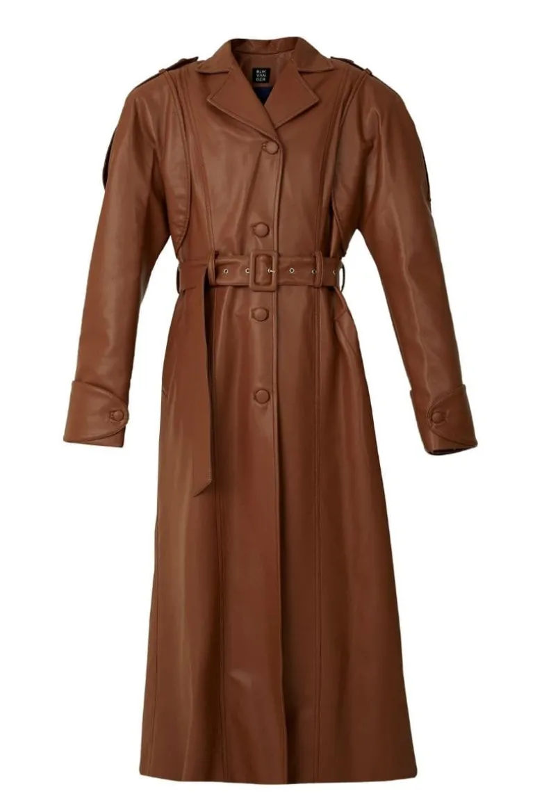 Coats<CULT MIA FAUX LEATHER LONG COAT Brown