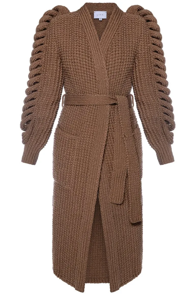Coats<CULT MIA BROWN HAND KNITTED COAT Dark Brown