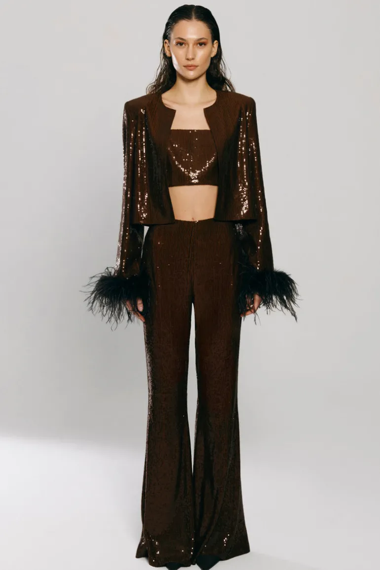 Blazers<CULT MIA BROWN SEQUINED FEATHER JACKET Dark Brown