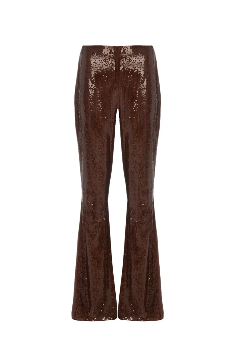 Pants<CULT MIA BROWN SEQUINED FLARED PANTS Dark Brown