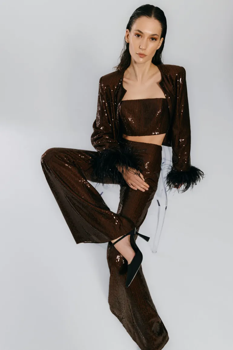 Pants<CULT MIA BROWN SEQUINED FLARED PANTS Dark Brown