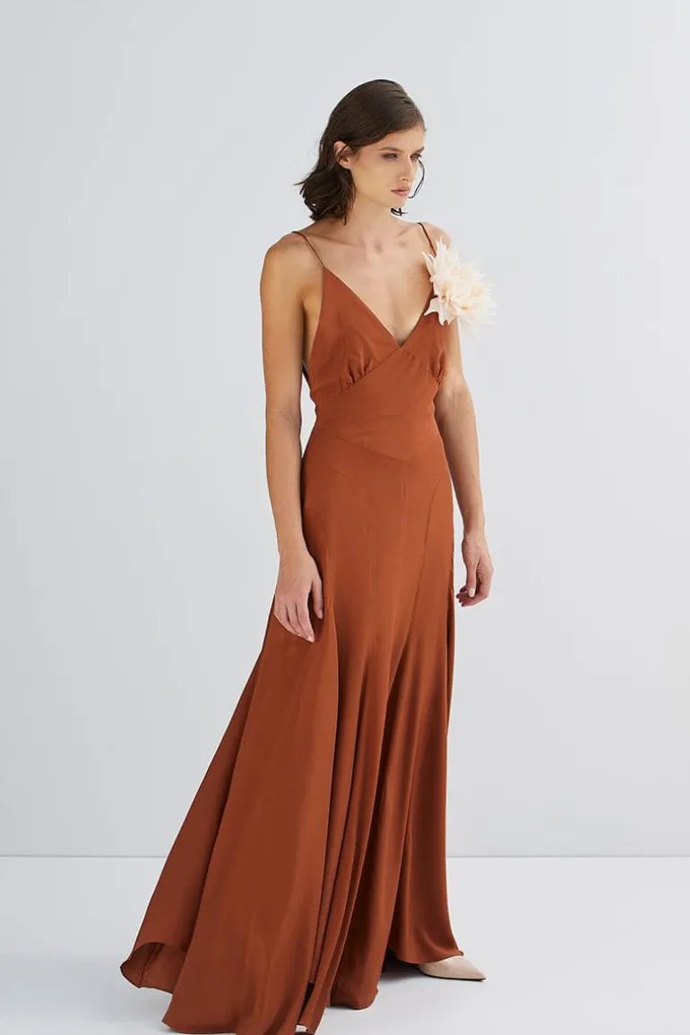 Dresses<CULT MIA V-NECK MAXI DRESS Brown