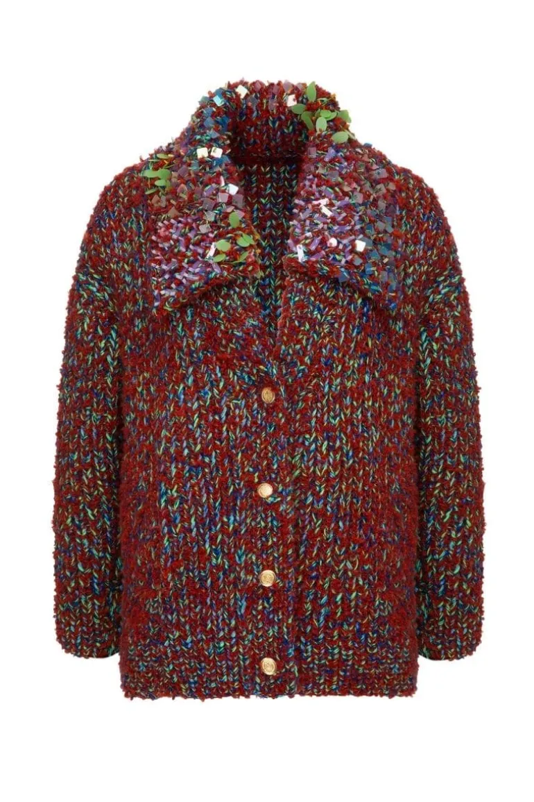 Knitwear<CULT MIA BROWN WOOL-BLEND CARDIGAN WITH COLLAR DETAILING