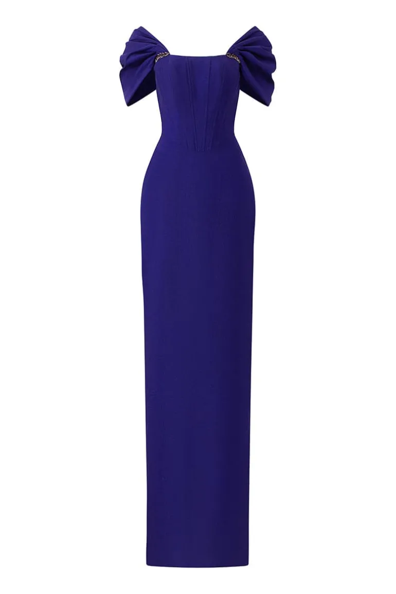 Dresses | Gowns<CULT MIA BUSTIER DRESS WITH OFF-SHOULDER SLEEVES Dark Purple