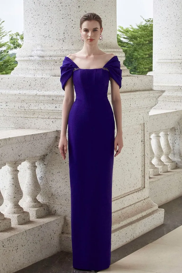 Dresses | Gowns<CULT MIA BUSTIER DRESS WITH OFF-SHOULDER SLEEVES Dark Purple