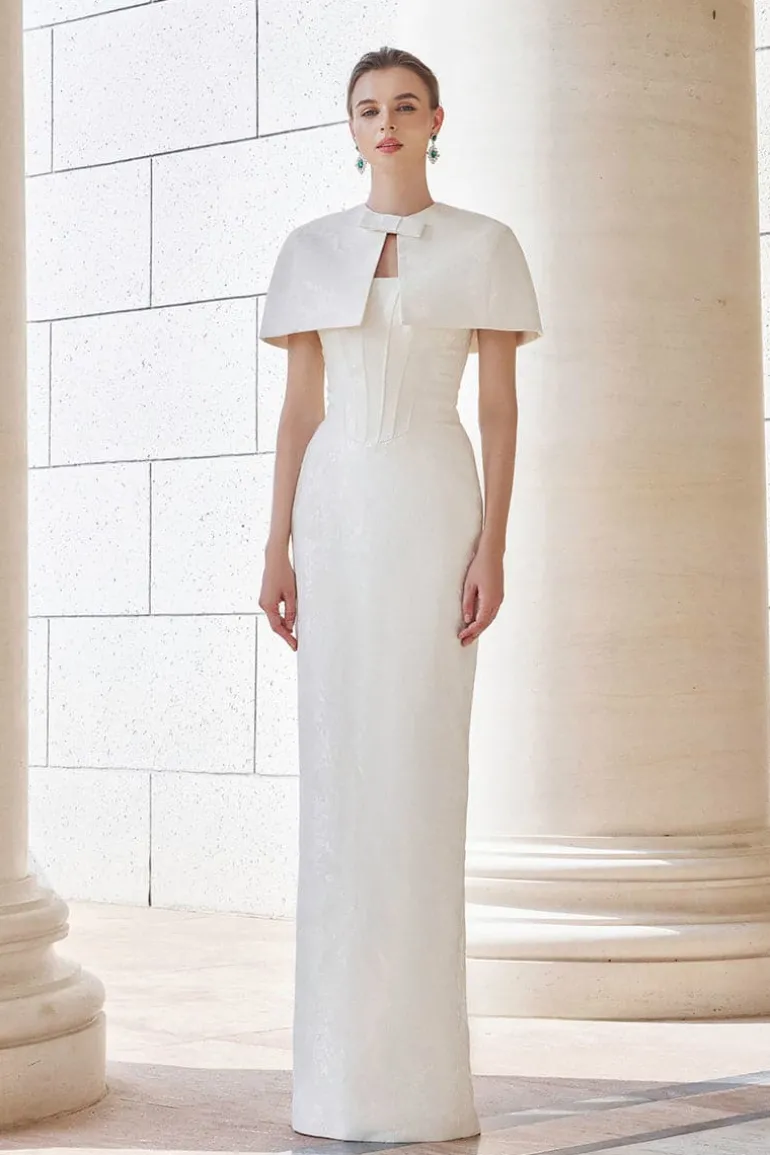 Dresses | Gowns<CULT MIA BUSTIER GOWN WITH MINI CAPE White