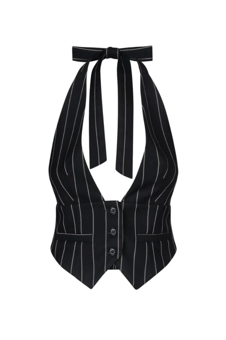 Tops<CULT MIA BUSTO STRIPED FITTED VEST Black