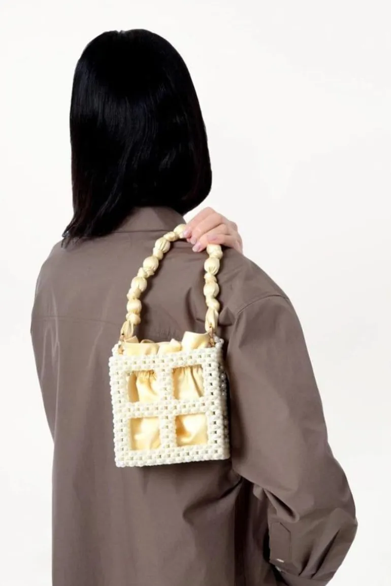 Top Handle Bags<CULT MIA BUTTERCREAM & IVORY TEKLA BEADED BUCKET BAG