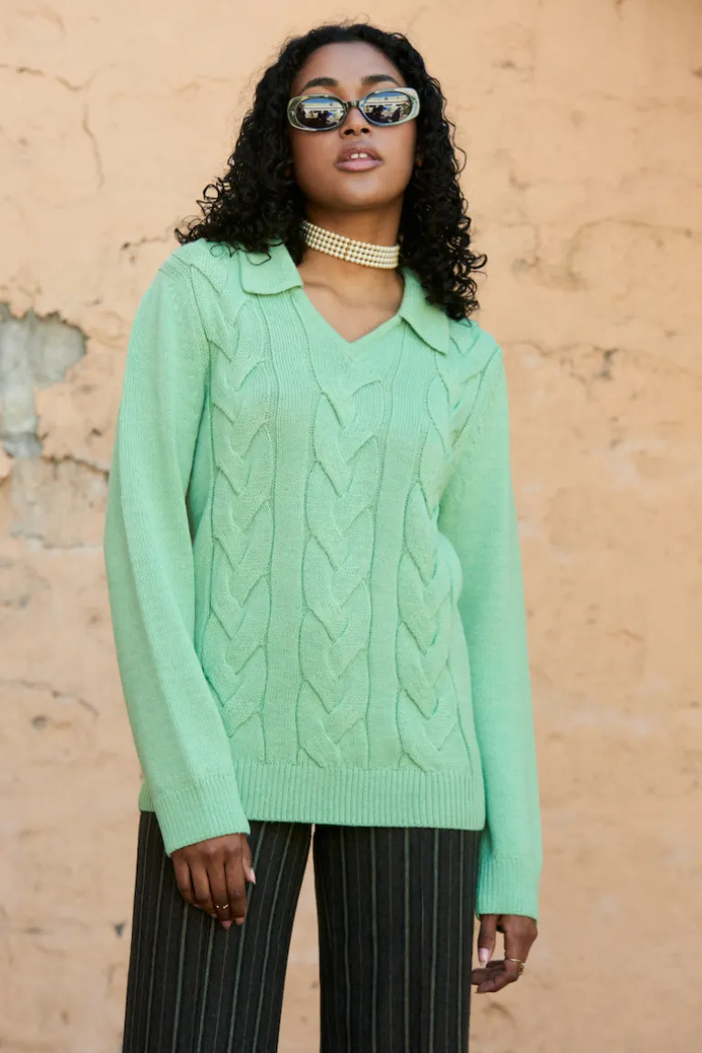 Knitwear<CULT MIA CABLES KNITTED MINT JUMPER Green