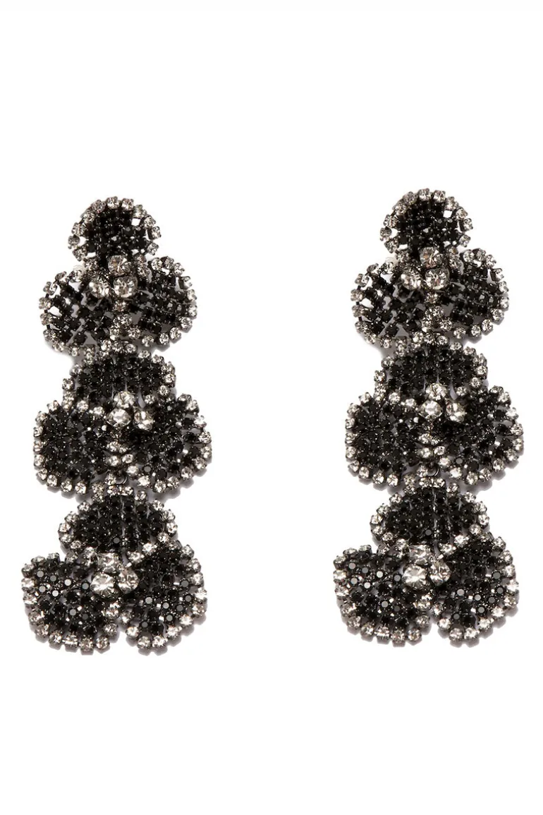 Earrings<CULT MIA CAMELIA FLOWER EARRINGS Black and Crystal