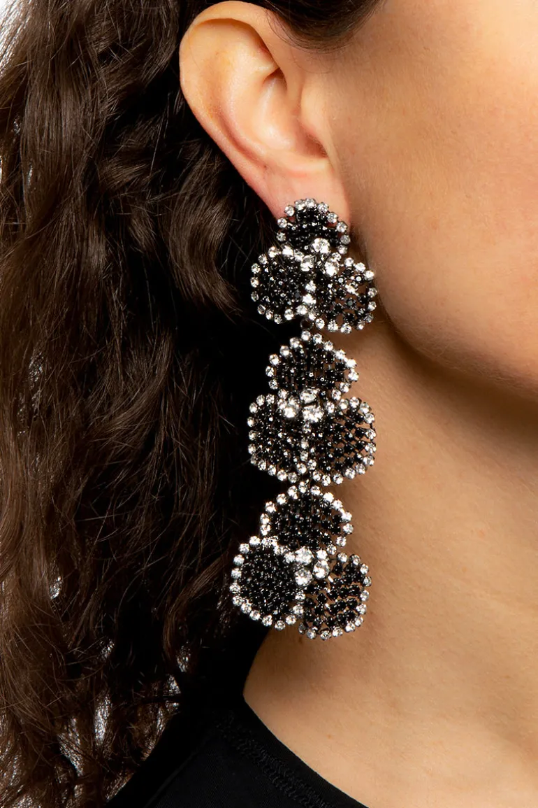 Earrings<CULT MIA CAMELIA FLOWER EARRINGS Black and Crystal