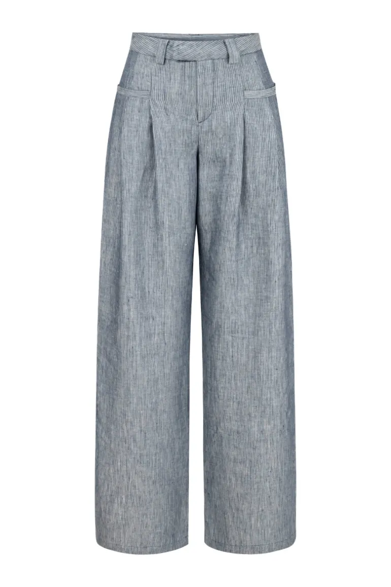 Pants<CULT MIA CANDICE LINEN-BLEND STRIPED PANTS Navy