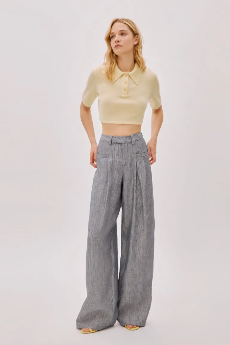 Pants<CULT MIA CANDICE LINEN-BLEND STRIPED PANTS Navy