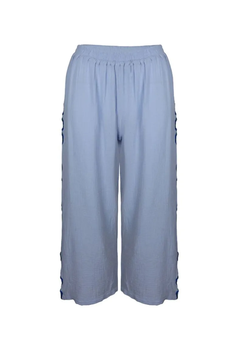 Pants<CULT MIA CANTIK BLUE EMBROIDERED PANTS Baby Blue
