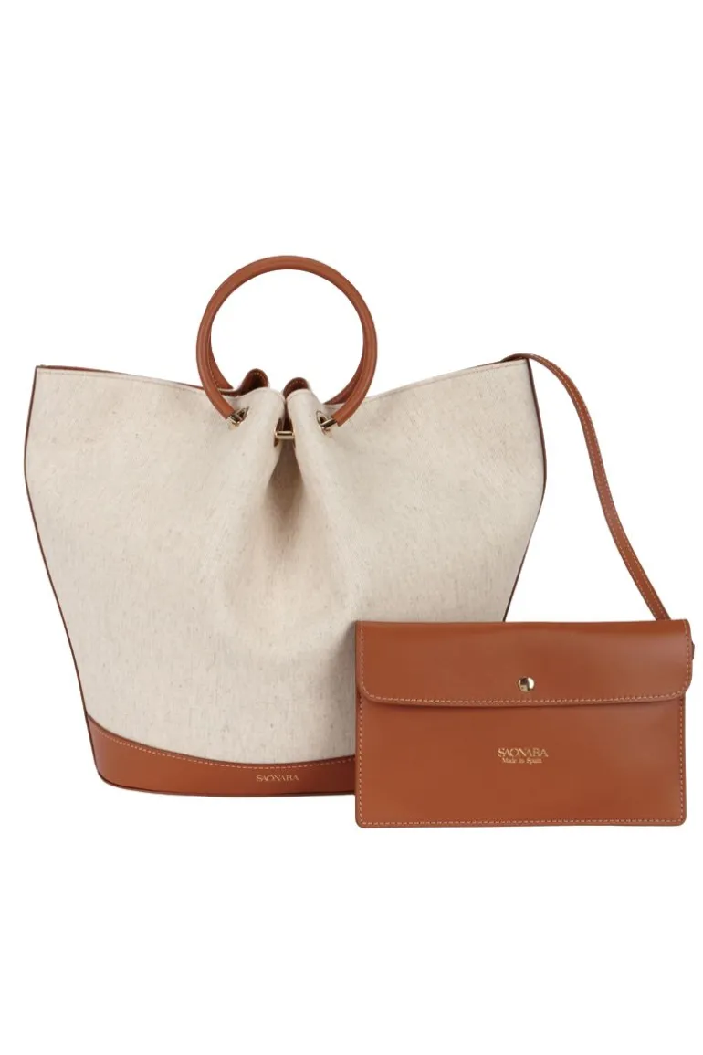 Top Handle Bags<CULT MIA CAPAZO LINEN TOP HANDLE BAG Caramel Linen
