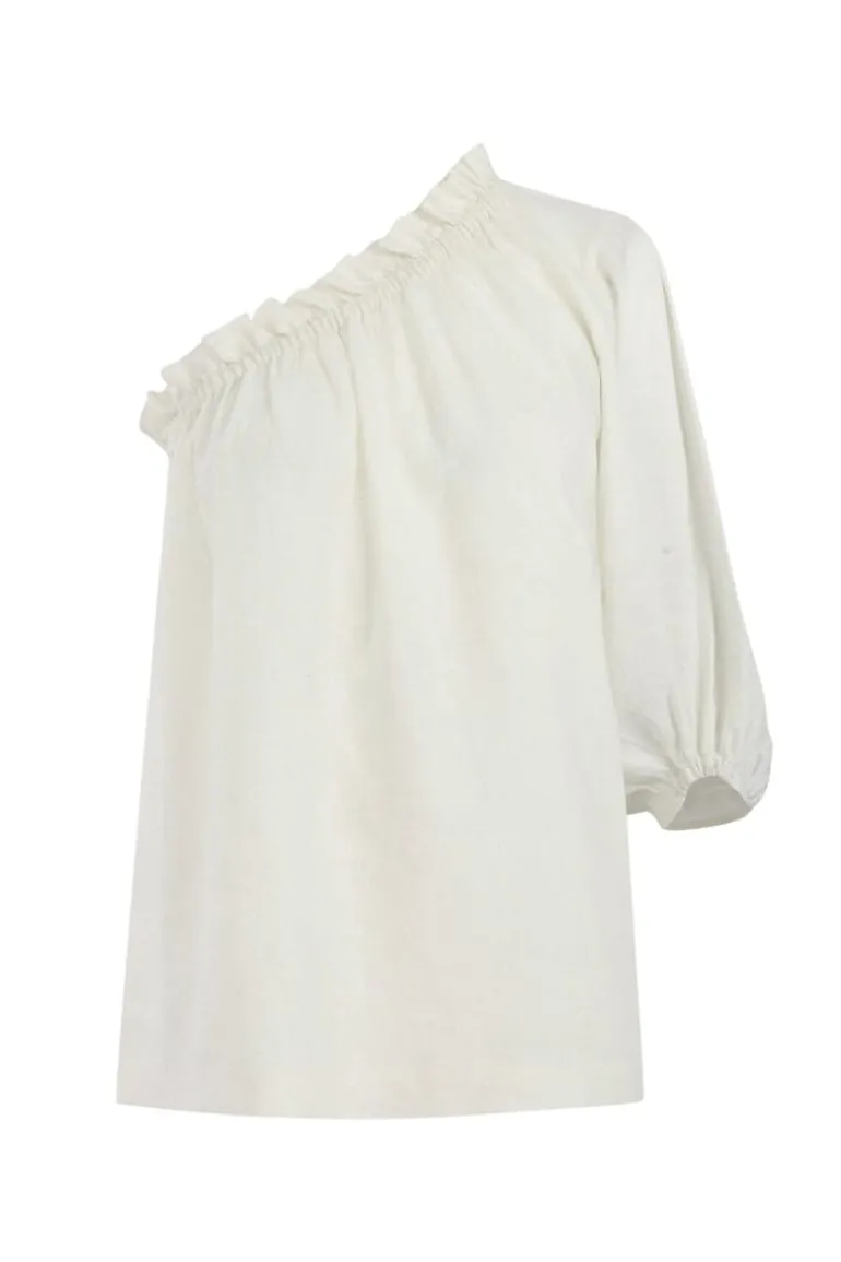 Tops<CULT MIA CAPRI WHITE LINEN ONE SLEEVE TOP Off-White