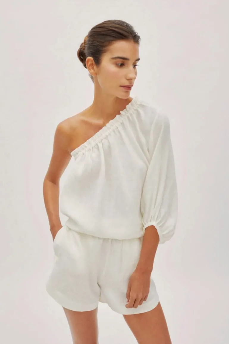 Tops<CULT MIA CAPRI WHITE LINEN ONE SLEEVE TOP Off-White