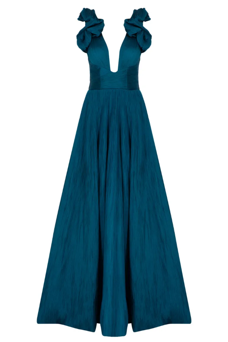 Dresses | Gowns<CULT MIA CAPRICE RUFFLED V-NECK GOWN Turquoise