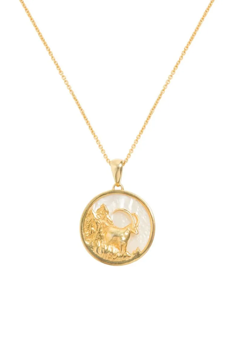 Necklaces<CULT MIA CAPRICORN 18CT GOLD PLATED ZODIAC NECKLACE Gold & White