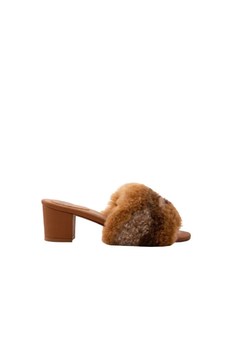 Heels<CULT MIA CARAMEL ALPACA CARPET MULES