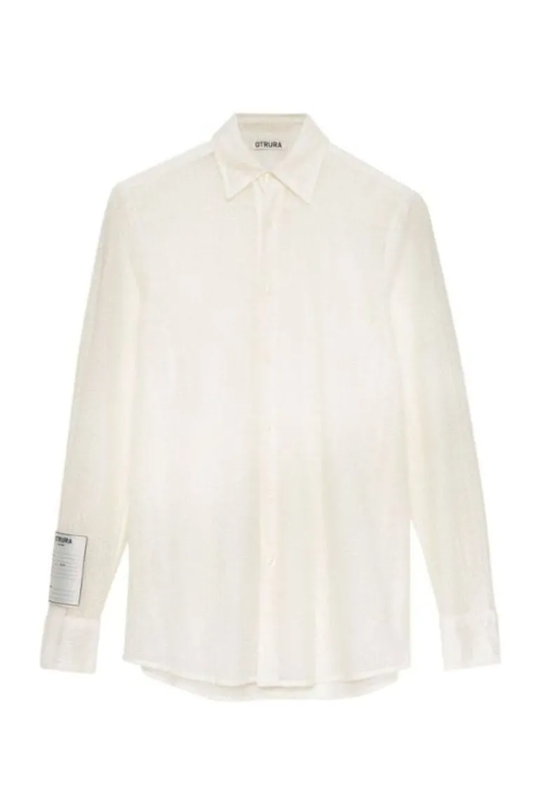 Tops<CULT MIA CARDI STRAIGHT-CUT MESH SHIRT Cream