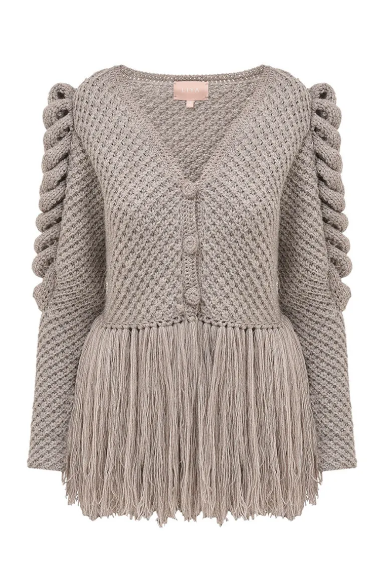 Knitwear<CULT MIA CARDIGAN WITH FRINGES IN GRAY Cream
