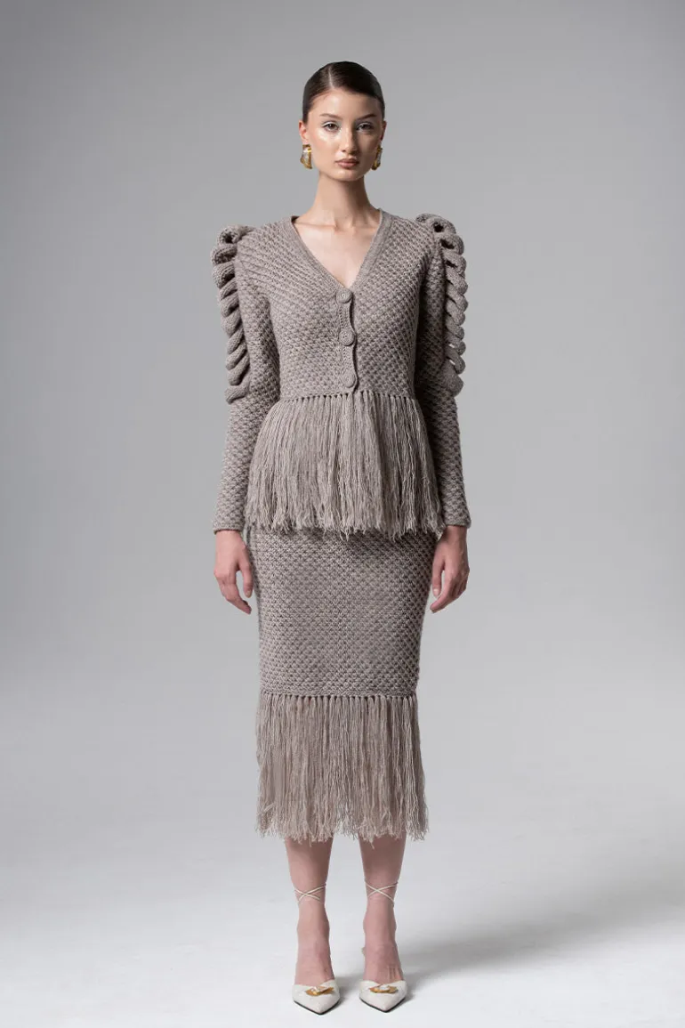 Knitwear<CULT MIA CARDIGAN WITH FRINGES IN GRAY Cream