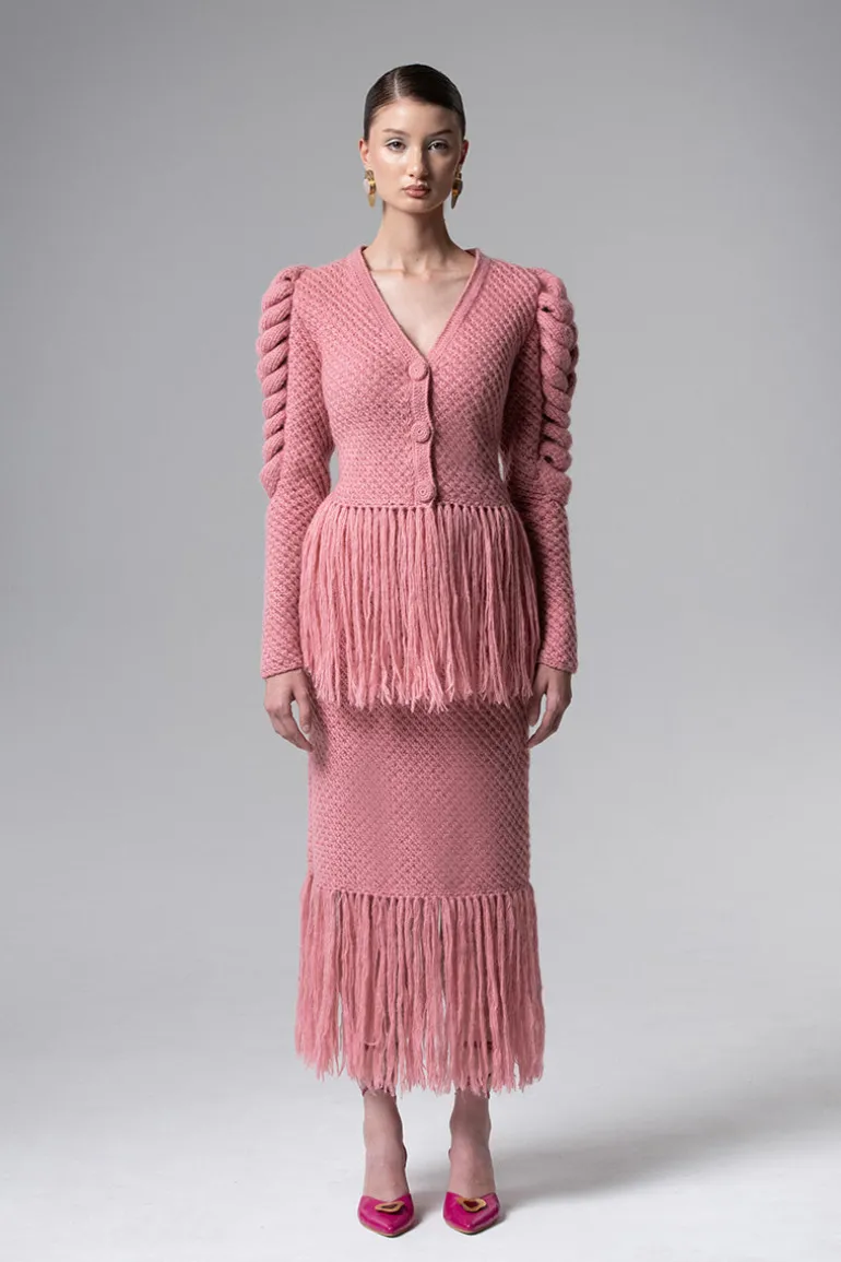 Knitwear<CULT MIA CARDIGAN WITH FRINGES IN Pink