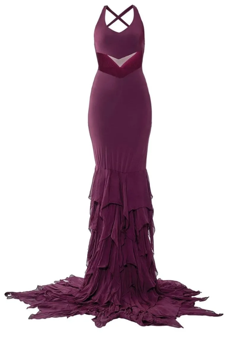 Dresses | Gowns<CULT MIA CAREN RUFFLE MERMAID GOWN Wine