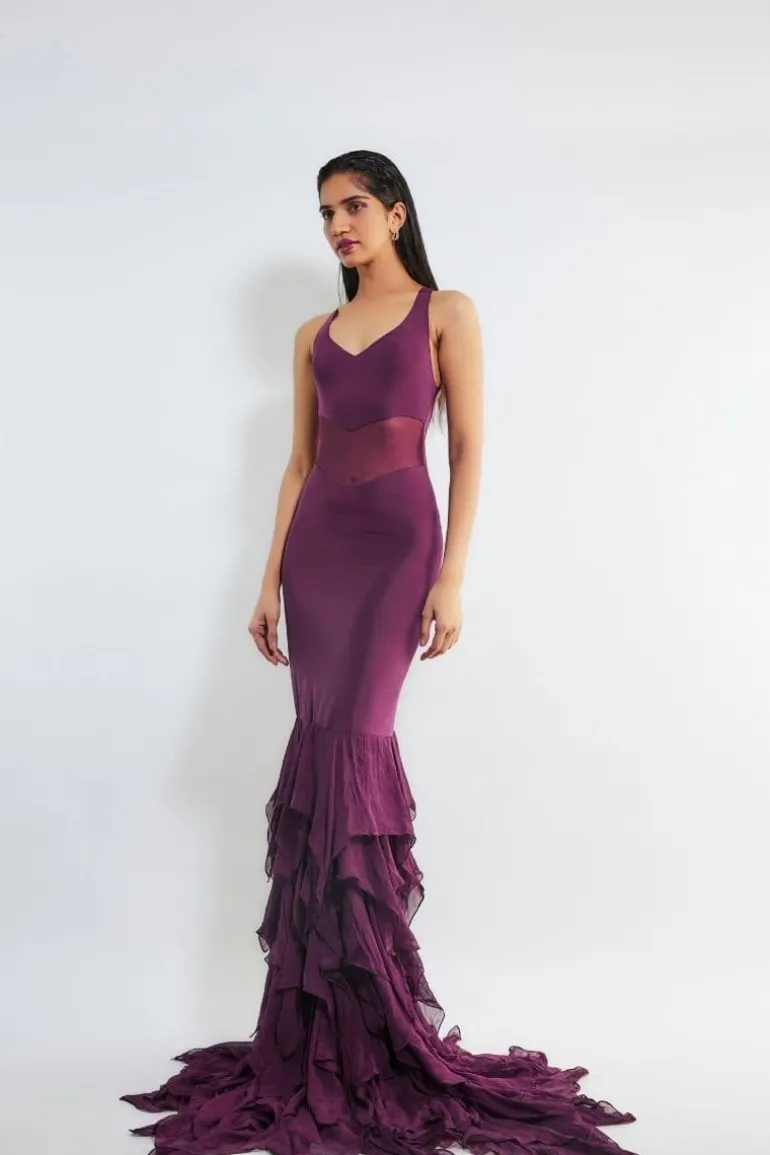 Dresses | Gowns<CULT MIA CAREN RUFFLE MERMAID GOWN Wine